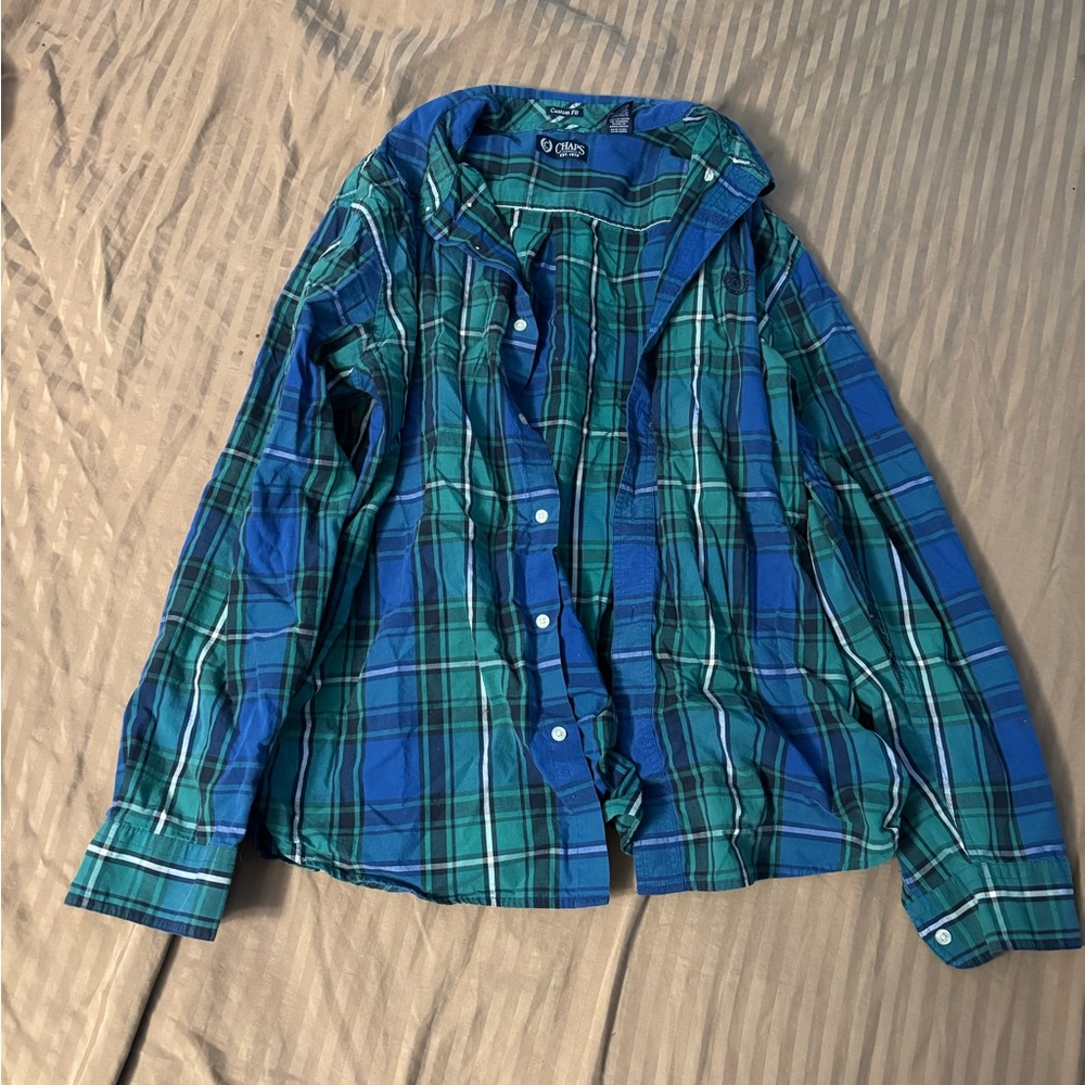 Chaps Blue and Green Plaid Shirt XL